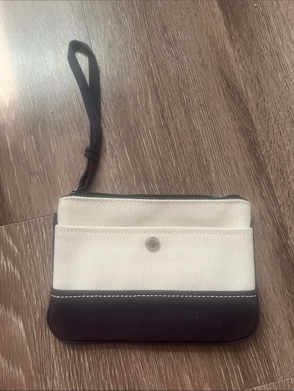 Lands End Two-Tone Canvas Wristlet Clutch in White and Black